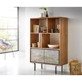 DELIFE Highboard Juwelo 88x135 cm Akazie Natur mit Steinfurnier, Highboards