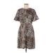 Banana Republic Casual Dress - A-Line Crew Neck Short sleeves: Gray Leopard Print Dresses - Women's Size 4