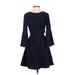 JOA Casual Dress - A-Line Crew Neck 3/4 sleeves: Blue Print Dresses - Women's Size X-Small