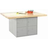 Shain Four Station 64"W Wood Top Workbench Wood/Steel in Brown/Gray | 33.25 H x 64 W x 54 D in | Wayfair WB4 -0V