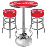 Trademark Global Coca Cola Ultimate Gameroom 3 Piece Bar Stool Table Set Wood/Metal in Brown/Gray | 42 H in | Wayfair Coke-9800-DR