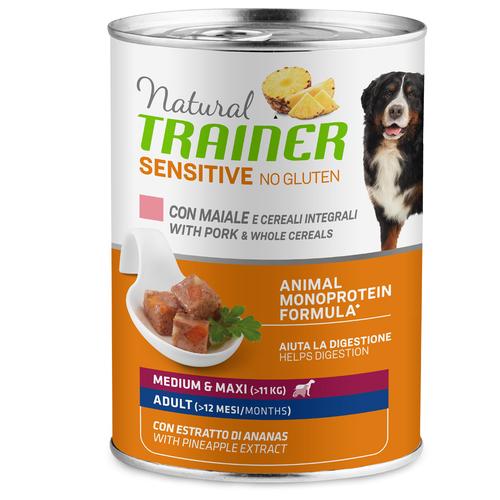 12 x 400 g Natural Trainer Sensitive No Gluten Adult Schwein & Vollkorngetreide Nassfutter Hund