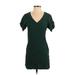 Madewell Casual Dress - Shift Plunge Short sleeves: Green Print Dresses - Women's Size 2X-Small