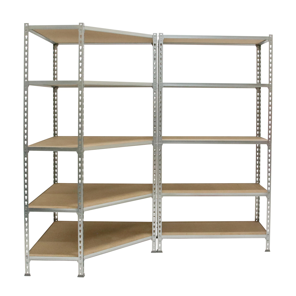 SimonRack Maderclick Eckregal aus Metall ohne Schrauben, 5 Böden + 2 Maderclick-Regale. Farbe ANTHRAZIT/HOLZ 1800x1800x500 mm Image