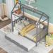 Vintage Twin Size House Bed with Trundle and Fence-Shaped Guardrail, Rustic Style Kids' Bedroom Furniture