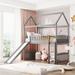 Twin Size Loft Bed with Slide & Ladder, House Shaped Bunk Bed with Vintage Safety Rail, Available in 3 Colors