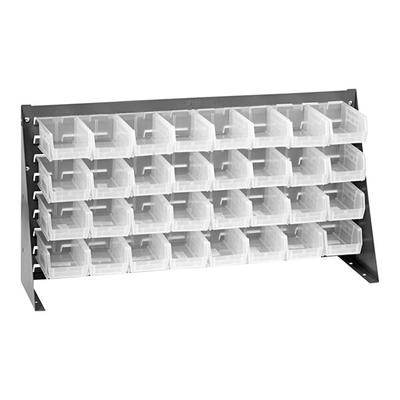 Quantum 36" x 19" Gray Steel Bench Rack with (32) 7 3/8" x 4 1/8" x 3" Clear Bins QBR-3619-220-32CL