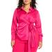 Plus Size Women's Satin Collared Blouse with Bow by ELOQUII in Hot Pink (Size 14)