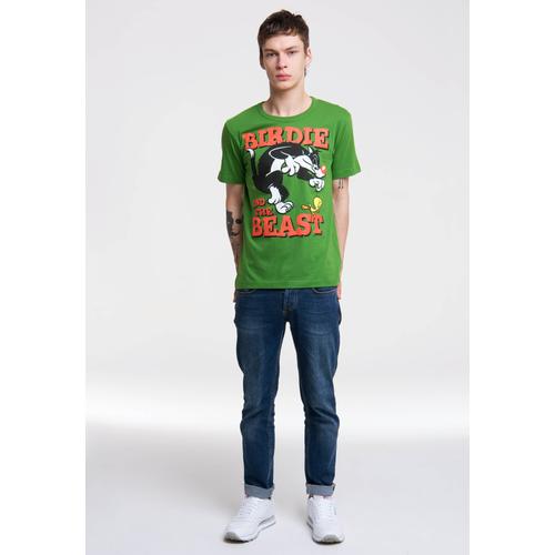 „T-Shirt LOGOSHIRT „“Looney Tunes – Sylvester & Tweety““ Gr. M, grün (hellgrün) Herren Shirts T-Shirts mit coolem Print“