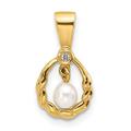 14ct Gold 3 4mm Teardrop White Freshwater Cultured Pearl and .01 Weight Carat Diamond Pendant Necklace Jewelry Gifts for Women