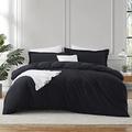 Hearth & Harbor Black Duvet Cover Queen Size - 3 Piece Queen Duvet Cover Set, Soft Double Brushed Queen Size Duvet Covers with Button Closure, 1 Duvet Cover 90x90 inches and 2 Pillow Shams