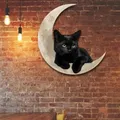 Autocollant mural chat noir sur lune 30x30cm décoration murale suspendue panneau de dessin animé