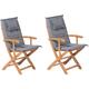 Set of 2 Wooden Garden Folding Chairs Outdoor Dining Dark Grey Cushion Maui - Light Wood
