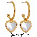 Yhpup Natural Shell Heart Drop Stainless Steel Gold Color Hoop Earrings for Women Romantic Sweet