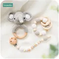 Bopoobo 1pc Baby Teether Silicone Beads Wooden Baby Pacifier Chain Baby Pram Crib DIY Customized