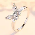 925 Sterling Silver Cubic Zirconia Butterfly Rings For Women Girls Engagement Wedding Party Punk