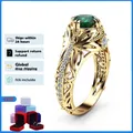 HOYON Vintage Punk Style 14K Gold Color Emerald Ring For Women Original 925 Silver Color Green