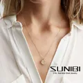 SUNIBI Minimalist Stainless Steel Pendant Necklace for Women Girls Gold Color Hammered Disc Dainty