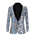 Mens Laser Luxury Sequin Blazer Jacket Shawl Lapel One Button Shiny Wedding Party Suit Dinner Tuxedo
