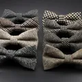 Brand New Wool Bowtie Woven Plaid Stripped Formal Bow Tie Brown Grey Butterfly Mens Wedding Party