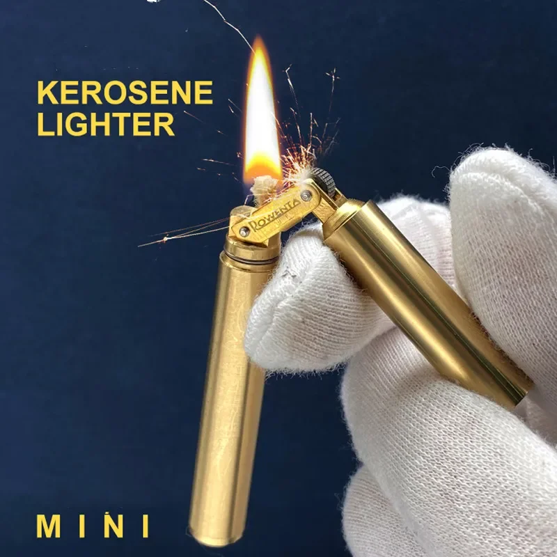 2024 Neue Messing-Kerosin-Nunchaku-Feuerzeuge, winddicht, Mini-Retro-Feuerzeug mit Reibradzündung, feuersteinfreies Feuer, Herren-Raucherzubehör, Geschenk Image