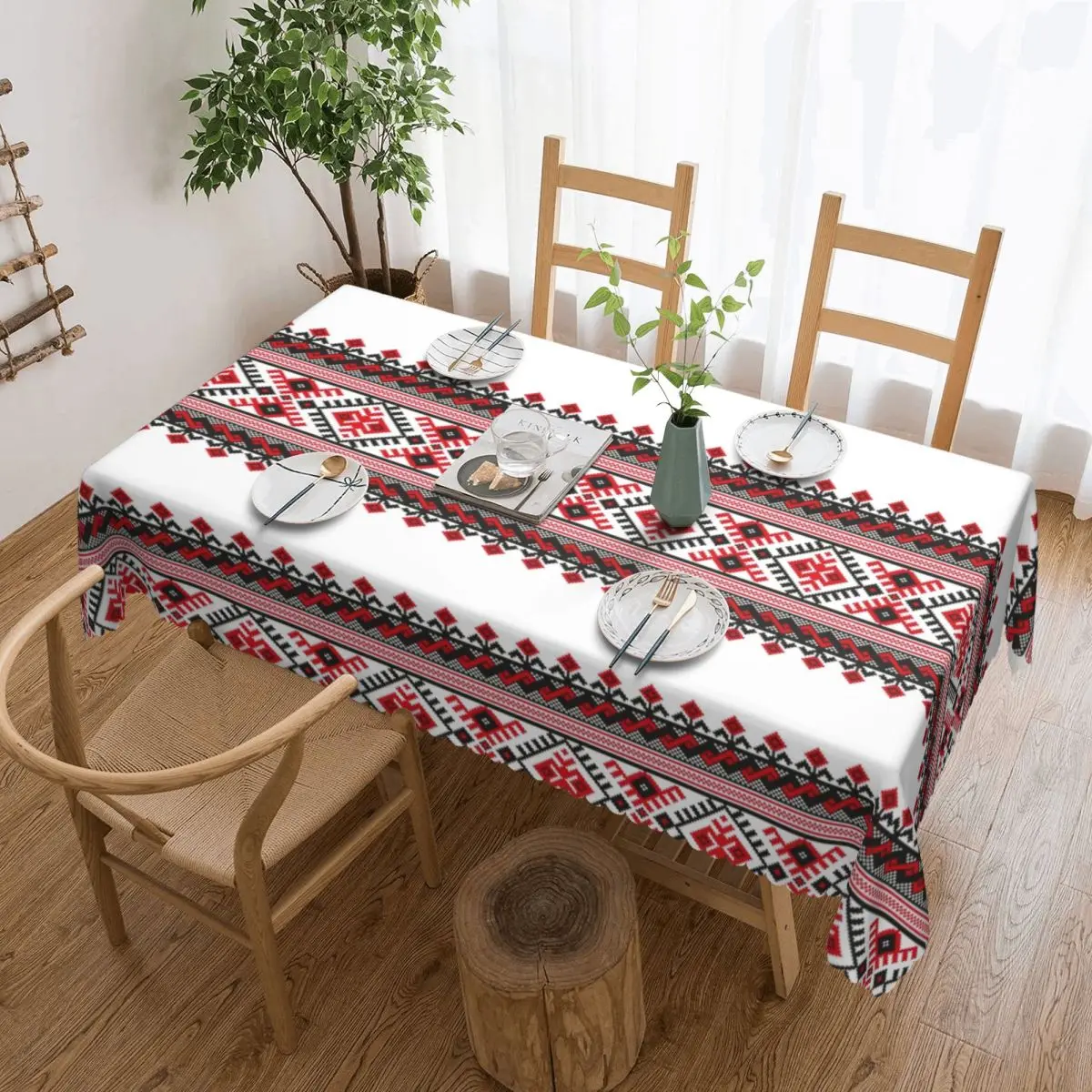 Rechteckige, wasserdichte, ölbeständige ukrainische Vyshyvanka-Stickerei-Tischdecke, 45–50 Zoll, passend für böhmische geometrische Tischdecke Image