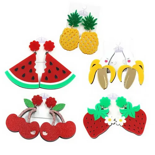 Obst Ohrringe Rote Erdbeere Wassermelone Baumeln Ohrring Banana Kirsche Ananas Acryl Ohrringe