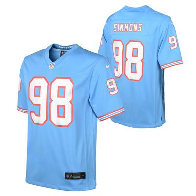 Tennessee Titans Nike Oilers Throwback Alternative Game-Trikot – Hellblau – Jeffery Simmons – Jugend Image