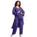 Plus Size Women's Three-Piece Beaded Pant Suit by Roaman's in Midnight Violet (Size 14 W) Sheer Jacket Formal Evening Wear