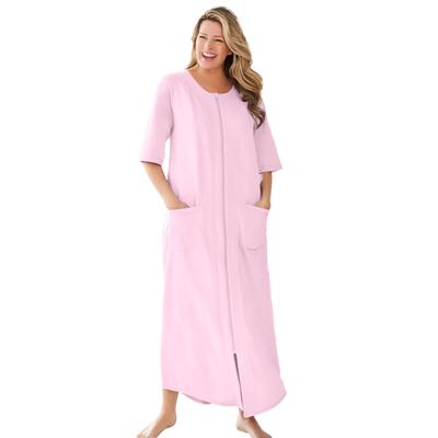 Plus Size Women's Long French Terry Zip-Front Robe by Dreams & Co. in Pink (Size L)