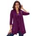 Plus Size Women's Crochet-Trim Pointelle Cardigan by Roaman's in Dark Berry (Size 30/32) 3/4 Sleeves