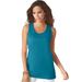 Plus Size Women's Scoopneck Tank by Roaman's in Deep Teal (Size 1X) Top 100% Cotton Layering A-Shirt