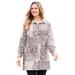 Plus Size Women's Snap Closure Easy Fit Knit Tunic by Catherines in Chai Latte Patchwork (Size 2X)