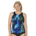 Plus Size Women's Chlorine Resistant High Neck Racerback Tankini Top by Swimsuits For All in Green Palm (Size 30)