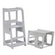 KYWAI ® Learning Tower: Transformable Robust Wood Kitchen Helper for Toddlers, Easily Converts to Desk with Stool (Grey)