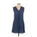 Converse One Star Casual Dress - Mini V Neck Sleeveless: Blue Solid Dresses - Women's Size Medium