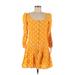 Nicholas Casual Dress - DropWaist Square 3/4 sleeves: Yellow Polka Dots Dresses - Women's Size 2