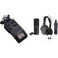 Zoom H6 All Black 4-Person Podcast Mic Kit with Handy Recorder, Mics, Headphones ZH6AB