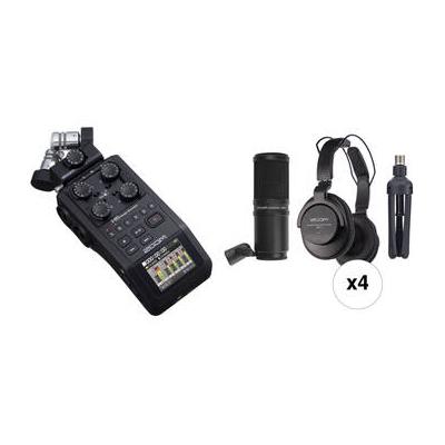 Zoom H6 All Black 4-Person Podcast Mic Kit with Handy Recorder, Mics, Headphones ZH6AB
