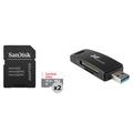 SanDisk 16GB Ultra UHS-I microSDHC Memory Card with SD Adapter (2-Pack) and USB 3.0 SDSQUNS-016G-GN3MA