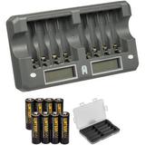 Watson 8-Bay Rapid Charger Kit with AA MX NiMH Rechargeable Batteries (2550mAh, 8- 8LCD-AAK