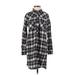 J.Crew Factory Store Casual Dress - Shift Collared Long sleeves: Black Plaid Dresses - Women's Size 2X-Small