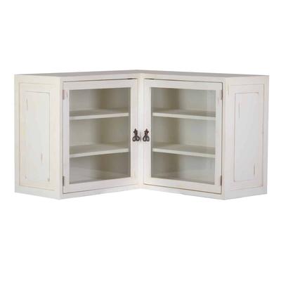 MiaMöbel Mexico Eckhängeschrank "Old White" mit Glas Massivholz Pinie Landhaus Mexiko Möbel Mexikanisch Image