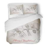 FMSHPON 3 Piece Bedding Set Vintage Christmas with Cardinal Bird on Pine Branch and Holiday Brush Lettering Twin Size Duvet Cover with 2 Pillowcase for Home Bedding Room Decoration
