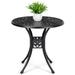 Round Cast Aluminum Patio Bistro Table Bistro Table with Umbrella Hole Outdoor Side Table for Porch Backyard Garden Balcony Black