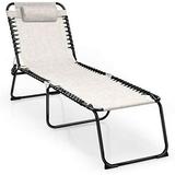 Patio Chaise Lounge Chair Foldable W/ 4 Adjustable Positions And Detachable Pillow Outdoor Beach Chair For Yard Pool Sunbathing Seat Recliner(1 Grey)