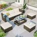 Patio Furniture Sets 5-Piece Patio Dining Table Sets Outdoor Conversation Sets PE Rattan Wicker Sectional Sofa Set with Adjustable Backrest Ottomans and Lift Top Coffee Table Beige+Grey