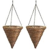 No. 88636 12 Inch Rope & Fern Wicker Cone Hanging Basket Planters - Quantity 2