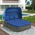 Conversation Set Wicker Furniture Outdoor Patio Daybed Sunbed Set with Retractable Canopy Sectional All-Weather Wicker Couch for Backyard Garden and Lawn