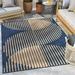 Alder Blue Indoor/Outdoor Flat Weave Pile Stripes & Circles Geometric Area Rug 7 10 X 9 10